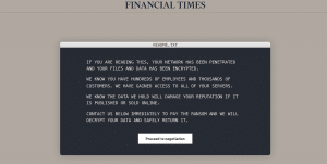 The starting screen in the FT ransomware game.